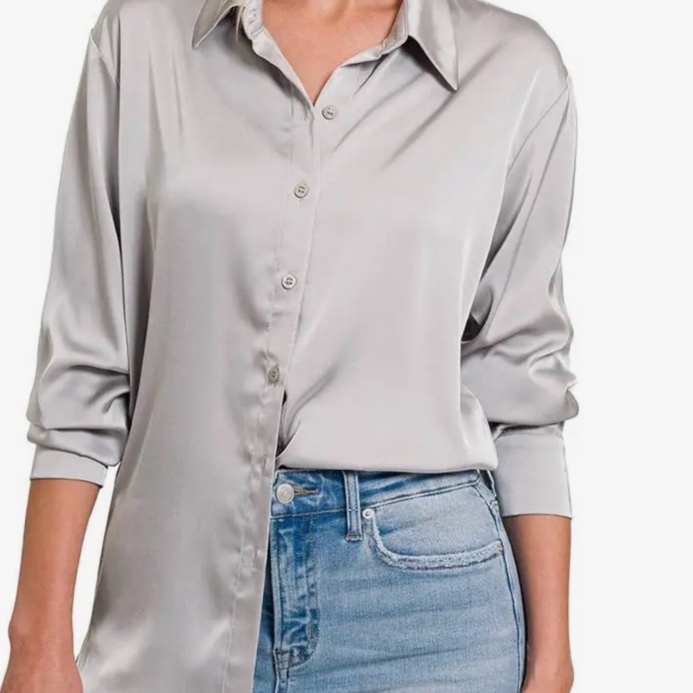 New Chic Women's Silver Satin Blouse
